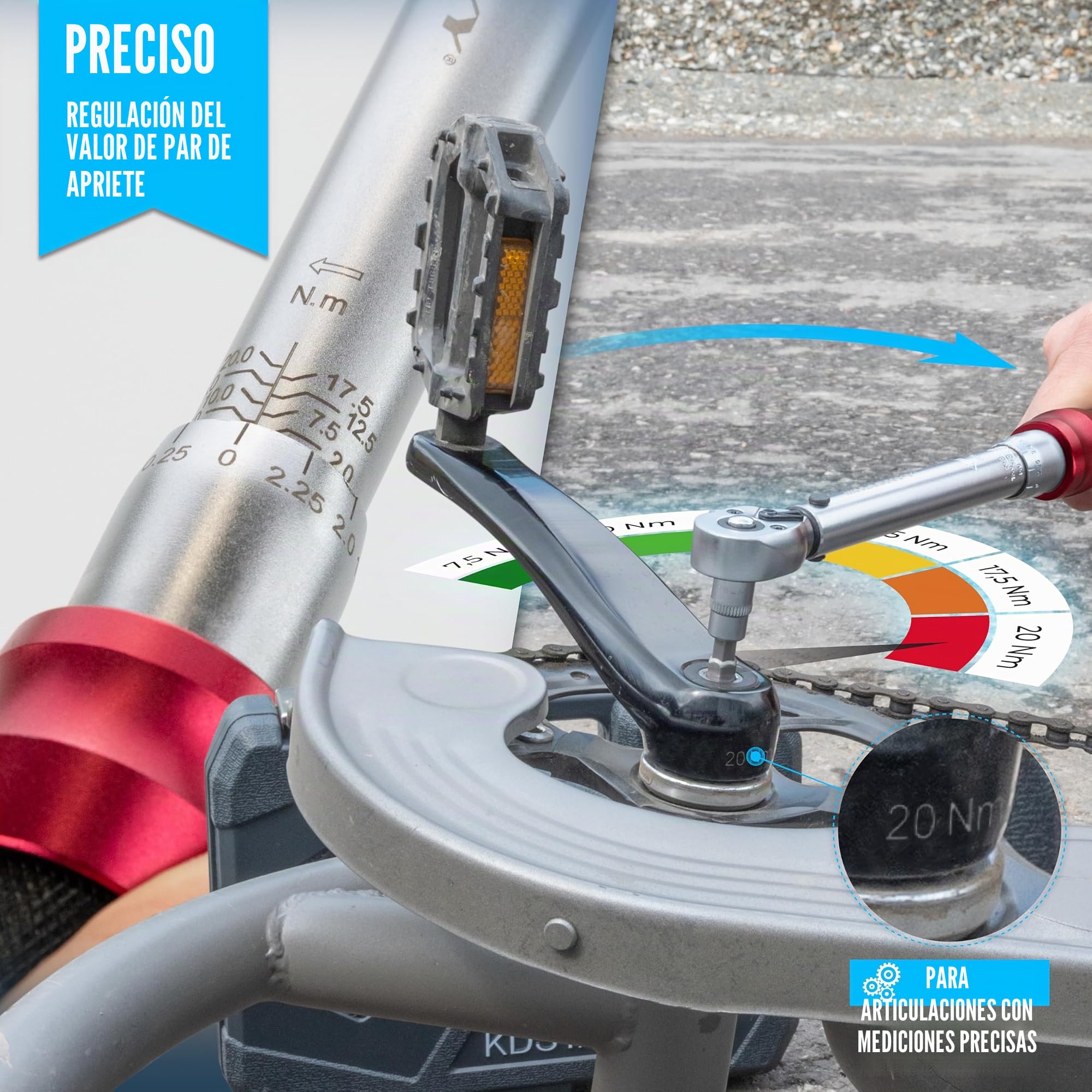 HASKYY Juego de llaves dinamométricas para bicicleta, 1/4", 2,5-20 Nm, con muchos accesorios como barra de extensión, puntas, insertos de tuerca, adaptador