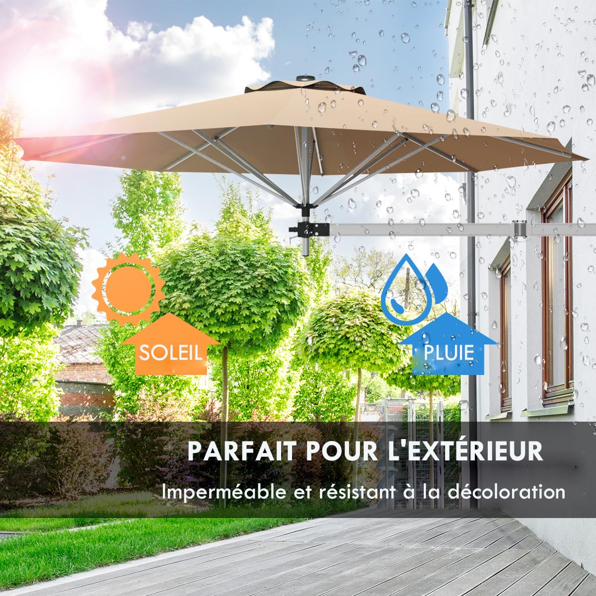 GOPLUS Parasol Rectangulaire 430x260cm, Grand Parasol De Jardin Extérieur, Parasol Double, Pied
