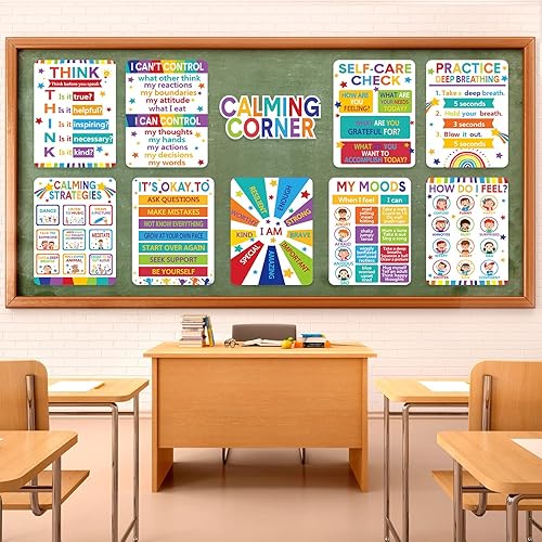 Miniatura 5 de 10 pósteres calmantes para niños, tabla de emociones para gestión de sentimientos, estrategias calmantes para el regreso a la escuela, juego de