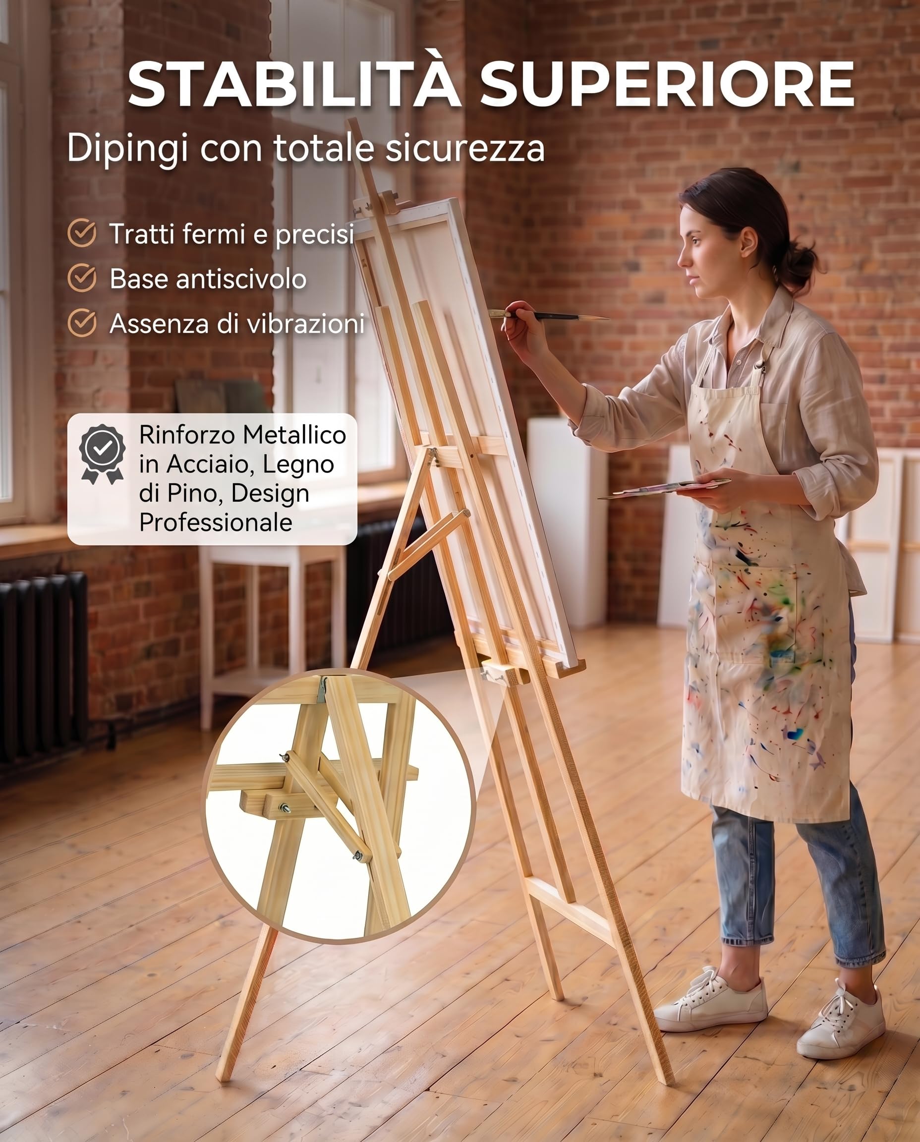 NOGUI - Cavalletto Pittura - Cavalletto in Legno di Pino 175 cm - Altezza e Inclinazione Regolabile - Ideale per Esposizioni Bambini e Adulti - Leggero e facile da piegare