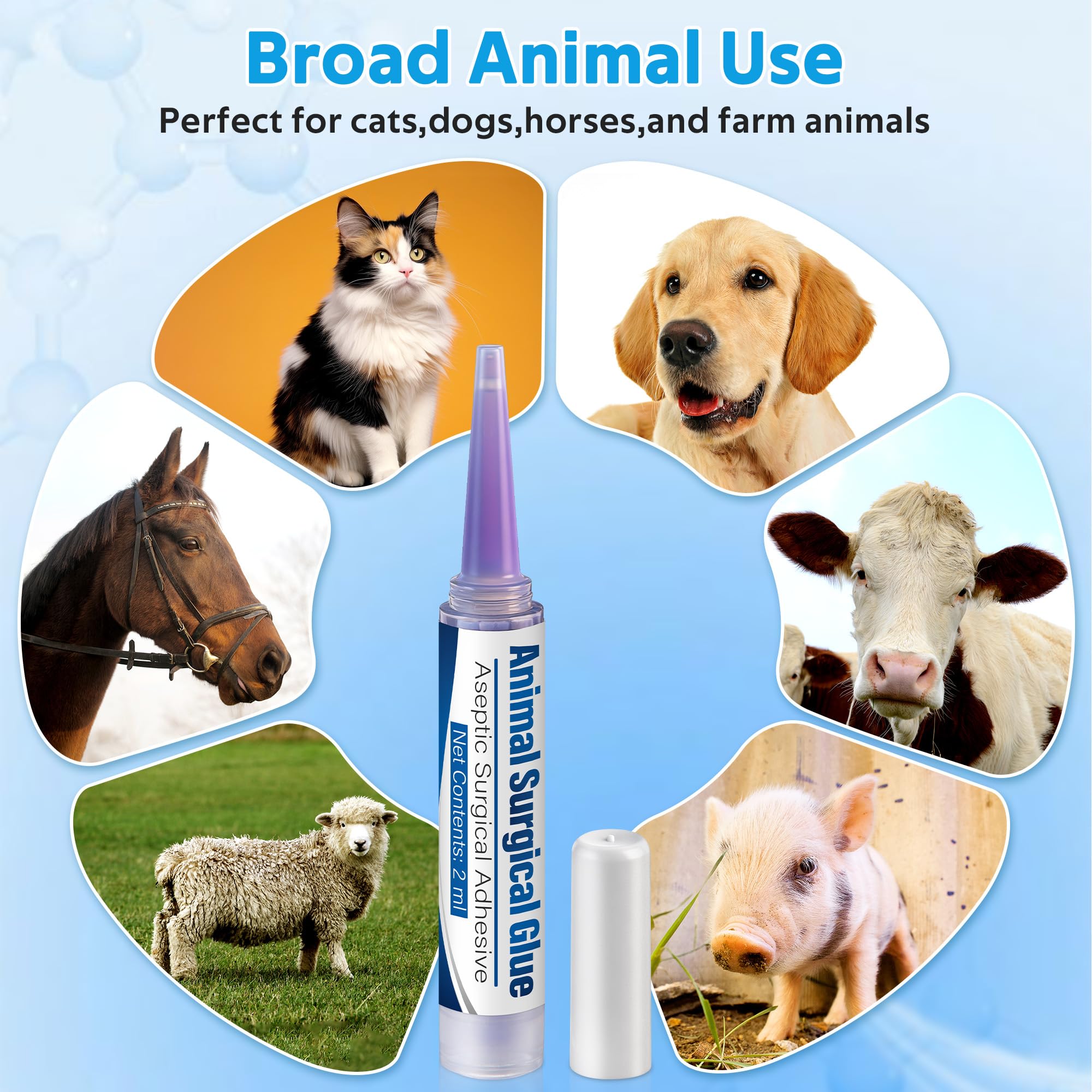 Veterinary Surgical Skin Glue, Strong Surgical Adhesive with 10 Precise Applicators, Blue Tinted Fast Acting Waterproof Wound Closure for Pets Dogs Cats, Pain Free & Stress Free(1 Pack,2ml) — Amazon image 8