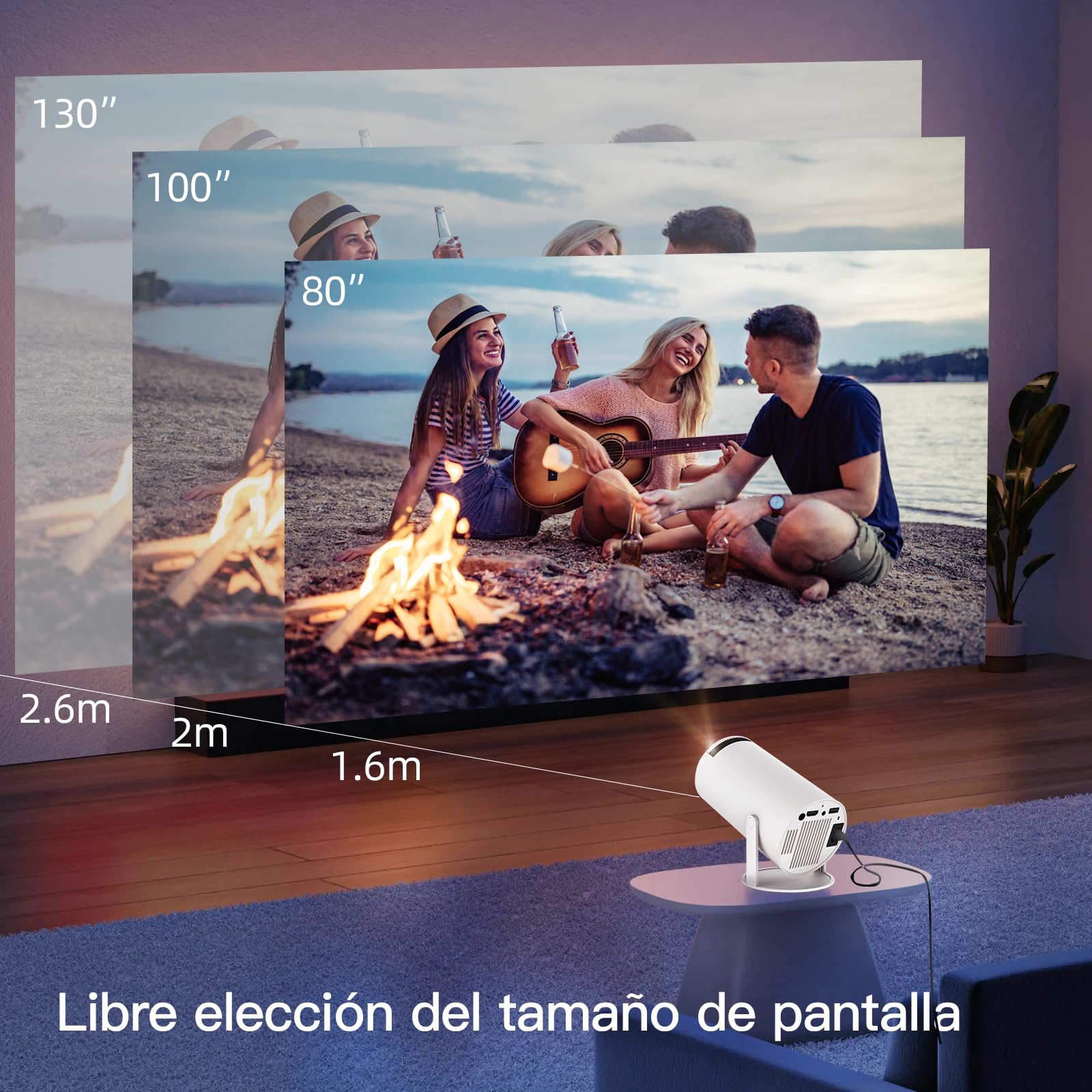 Mini-Projektor mit WiFi und Bluetooth, Smart Vision Beam Projektor mit Android 11, Outdoor Portable Proyector, 1080P Unterstützung, Auto Keystone Home Movie Projektor für Telefon/PS4, LYNCAST