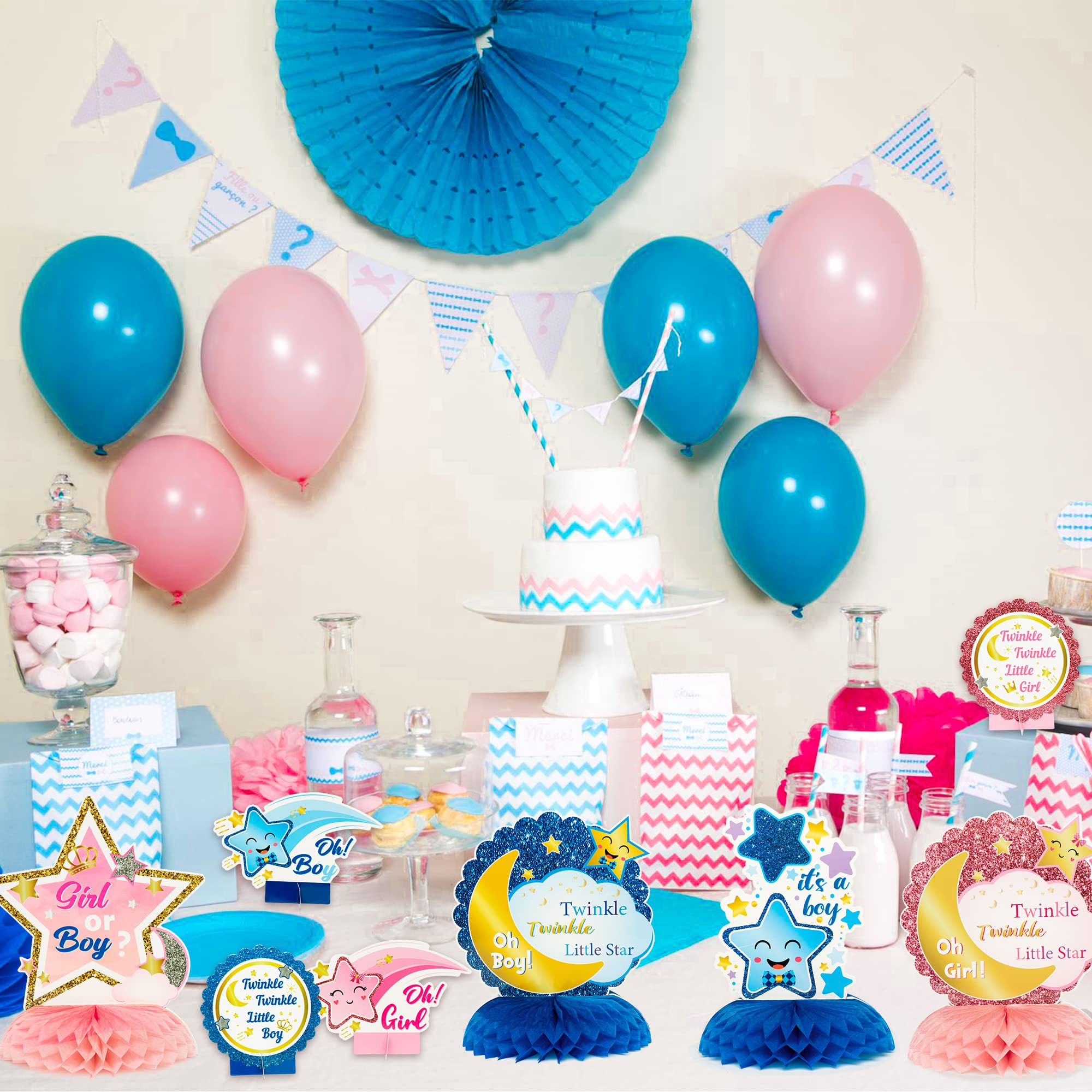 Centrotavola A Nido D'ape Per Gender Reveal, 12 Pezzi, Stelle Twinkle Twinkle Little Star, Rosa E Blu, Per Festa Bambino O Bambina
