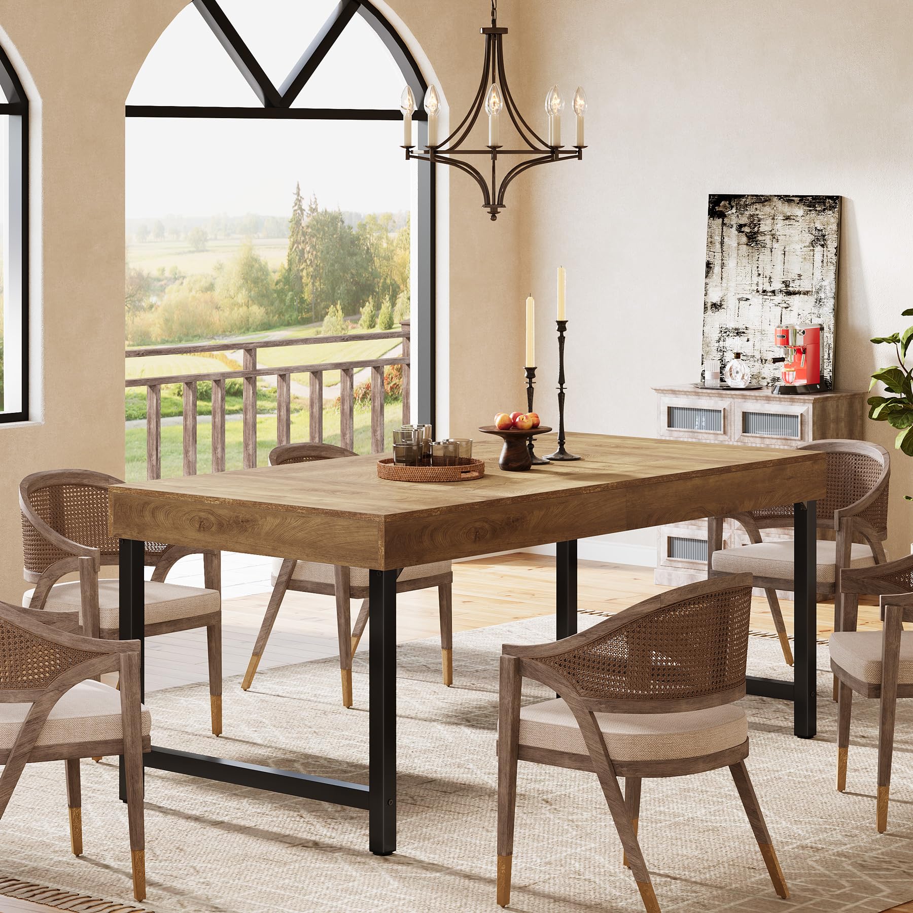 Tribesigns Tavolo da pranzo per 4-6 persone, 140 cm, industriale, rettangolare, con gambe in metallo resistente, per casa, sala da pranzo, piccoli spazi, marrone rustico