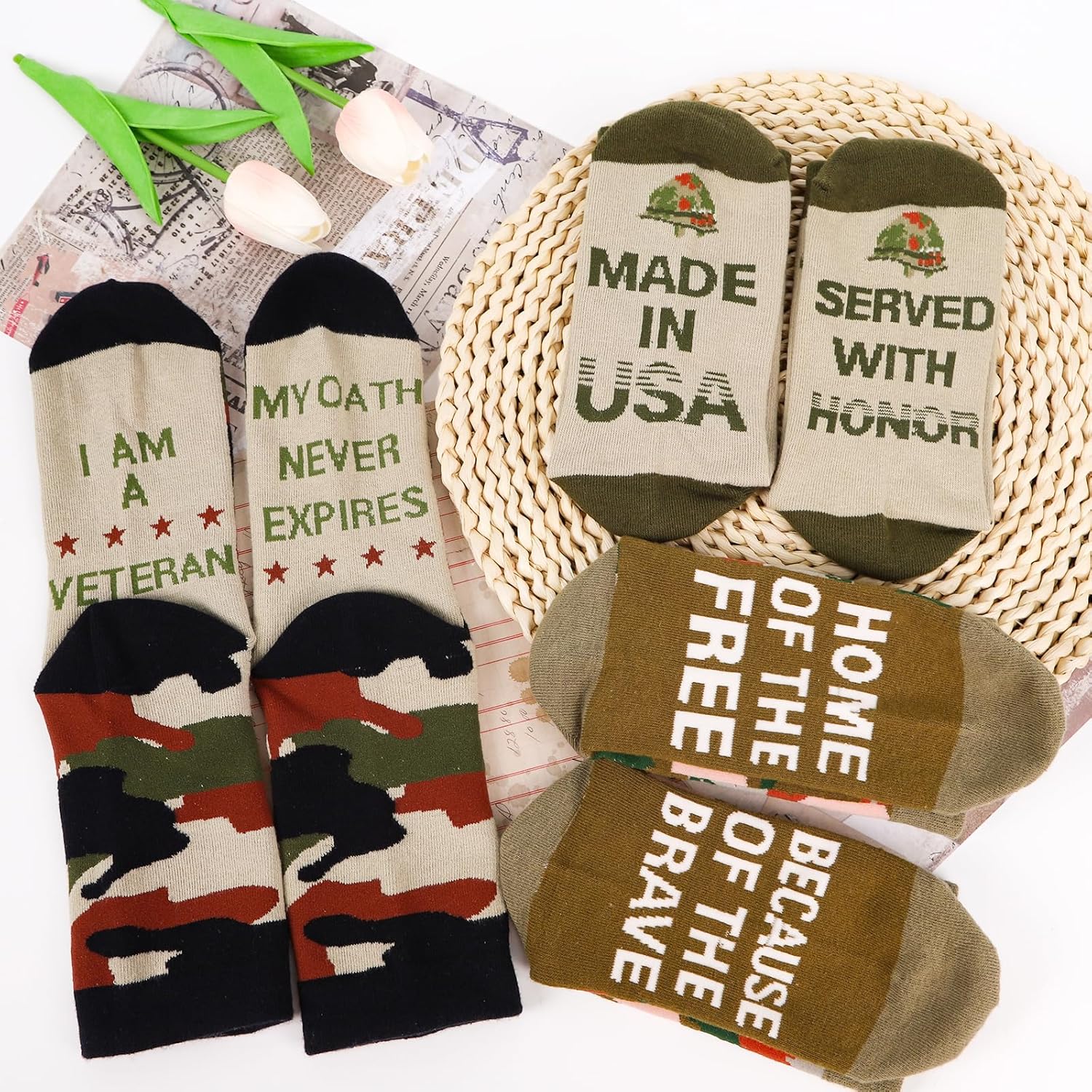 Veterans Day Gifts Socks - 3 Pairs Army Green Camo Veterans Socks for Men Women, American Army Military Patriotic Thank You Appreciation Retirement Birthday Thanksgiving Christimas Gift - Image 7