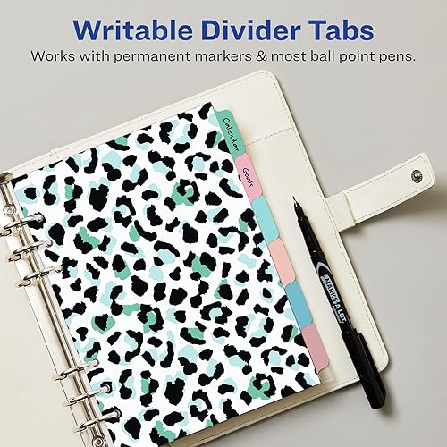 Miniatura 4 de Avery Divisores de agenda para planificadores A5, juego de 6 pestañas, diseño de estampado de animales coquetos, 1 juego (25440)