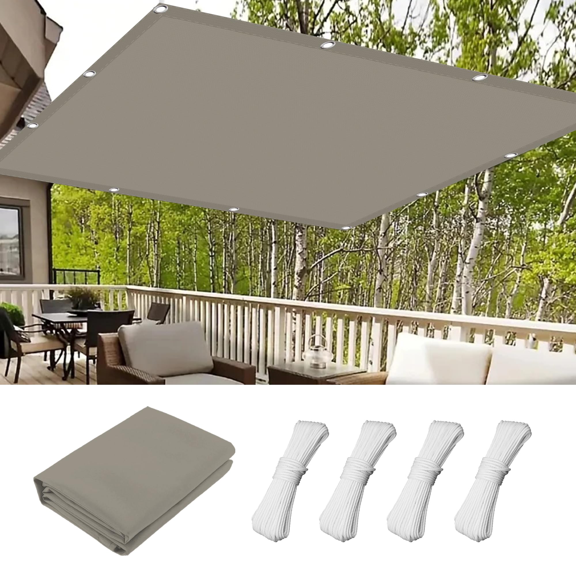 Voile d'ombrage imperméable taupe 1.6 x 6 m pour jardin et terrasse avec kit de fixation