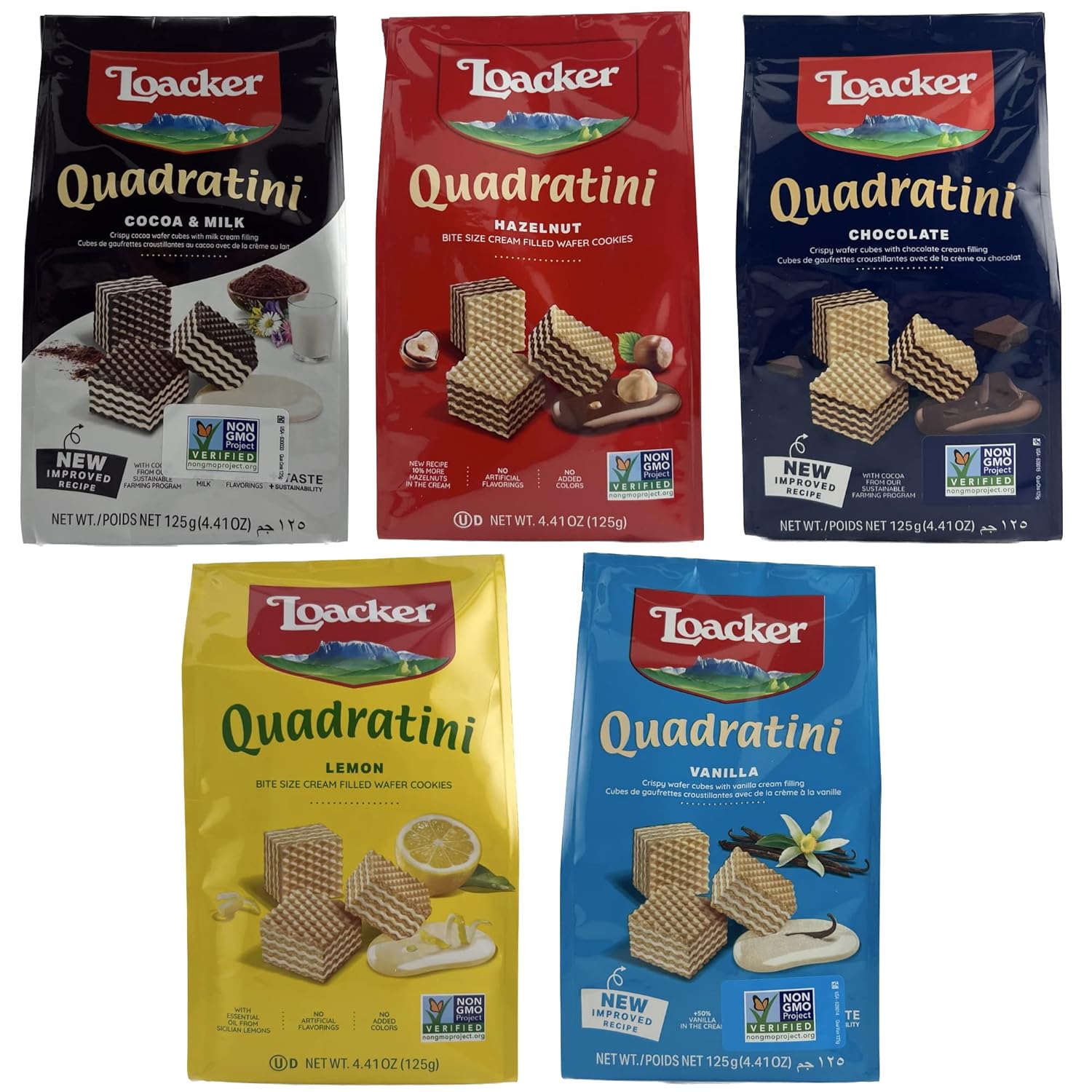 Loacker Quadratini Wafer Cookies Variety 5 Pack Vanilla