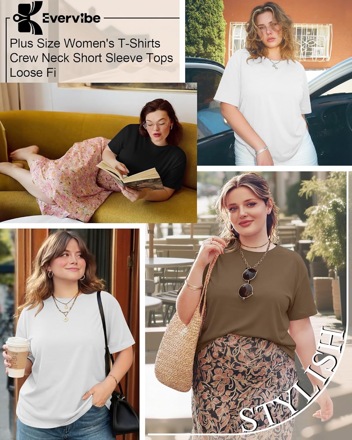 3 Pack Plus Size Women's T-Shirts Crew Neck Short Sleeve Tops Loose Fit Casual Summer Basic Plain Tees - Image 2