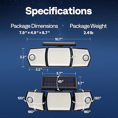 Miniatura 8 de VIVOHOME Luces solares enlazables impermeables para exteriores, luces de inundación con sensor de movimiento de doble rotación, luz LED de seguridad