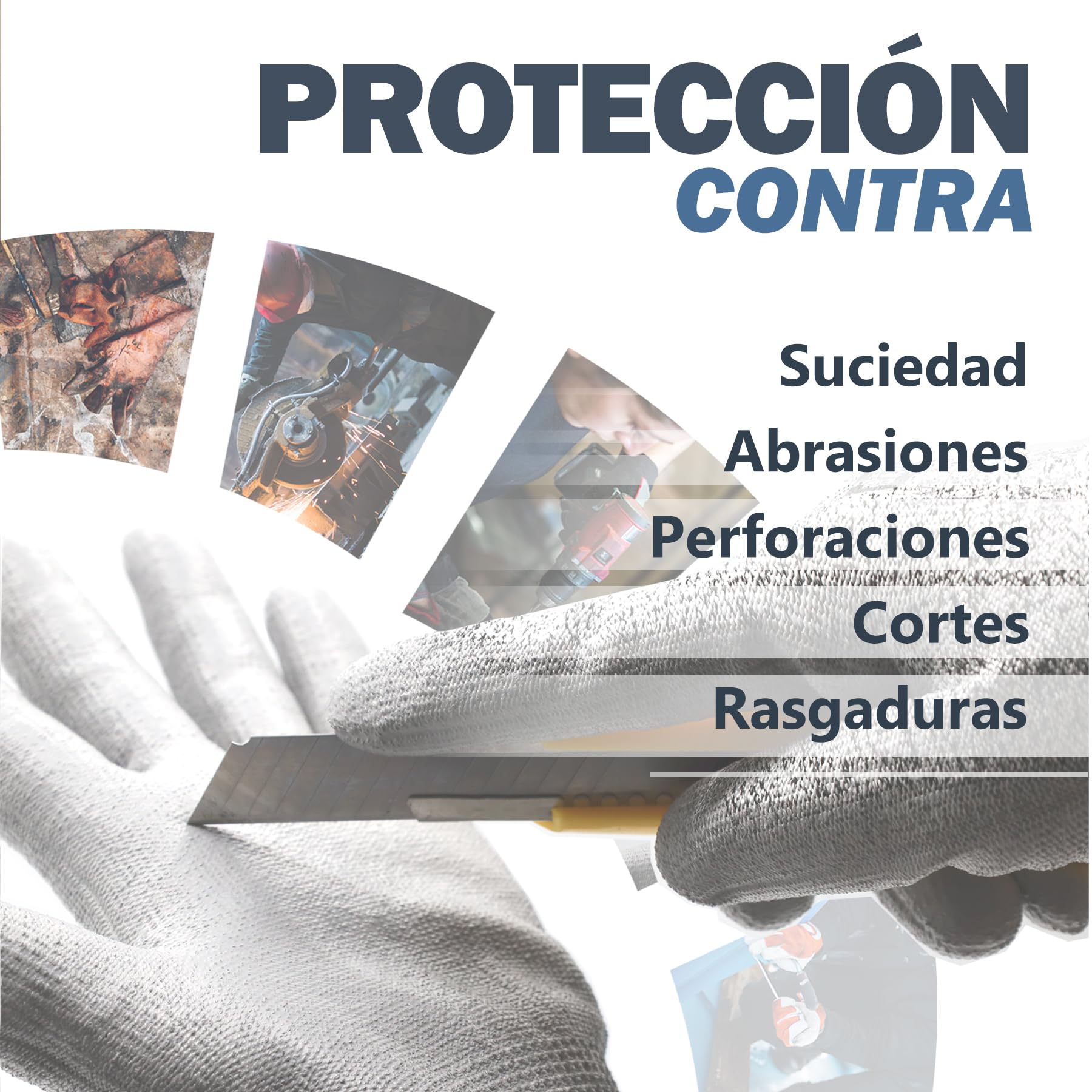 Guantes de Trabajo Profesionales Ideales para Automotriz, Construcción y Embalaje, Guantes de Protección CAT2 en Poliéster y Nitrilo, Precisión Táctil, Multipropósito, Cómodos, Resistentes