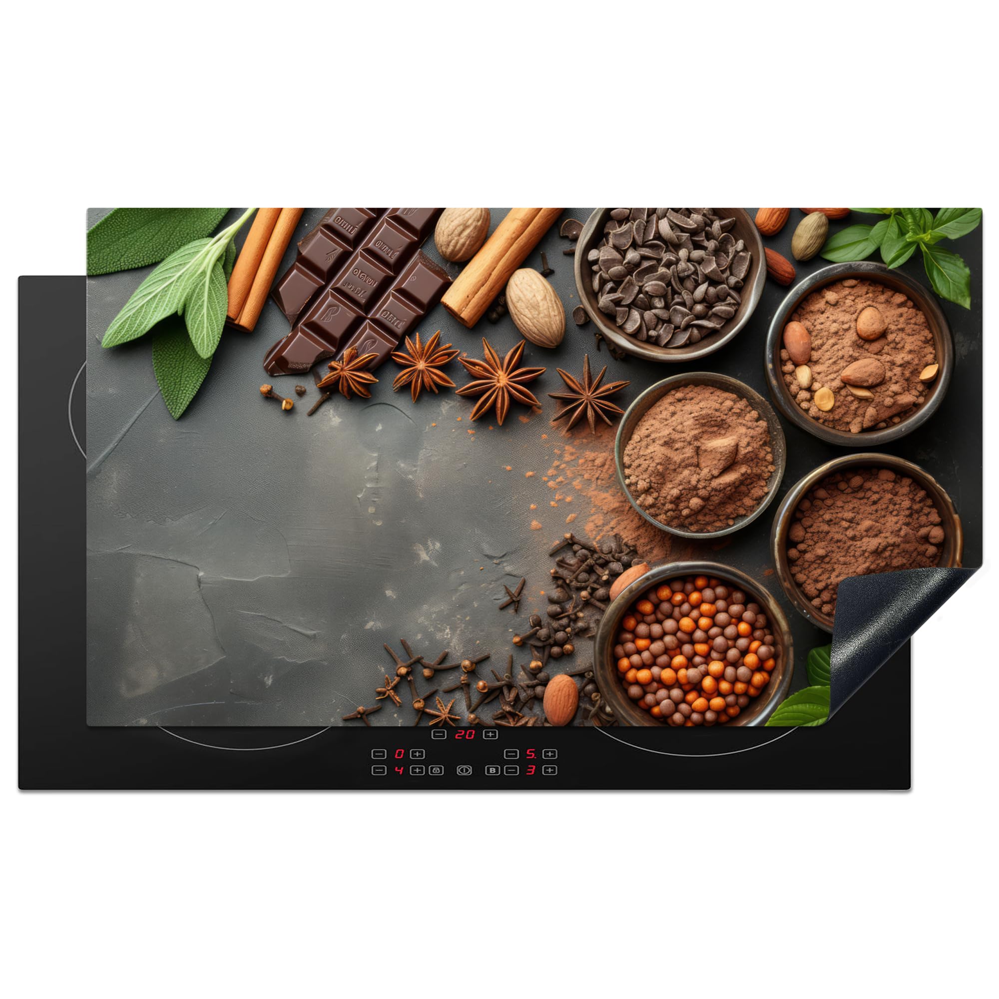 KitchenYeah© Induction Hob Cover Protector Mat 20.8"x36" / 91.6x52.7 cm Kitchen Universal Ceramic Covers for Electric Cookers Vinyl Spices - Chocolate - Concrete - Spices - Cocoa