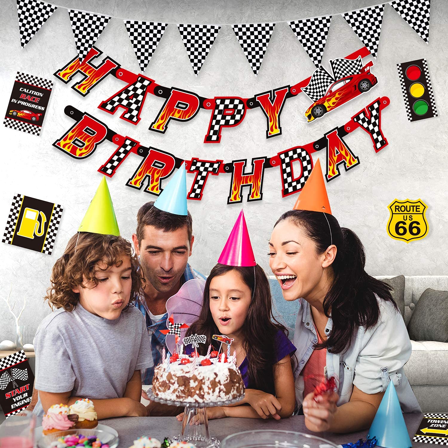 DECORLIFE Race Car Birthday Party Decorations, Car Theme Party Supplies