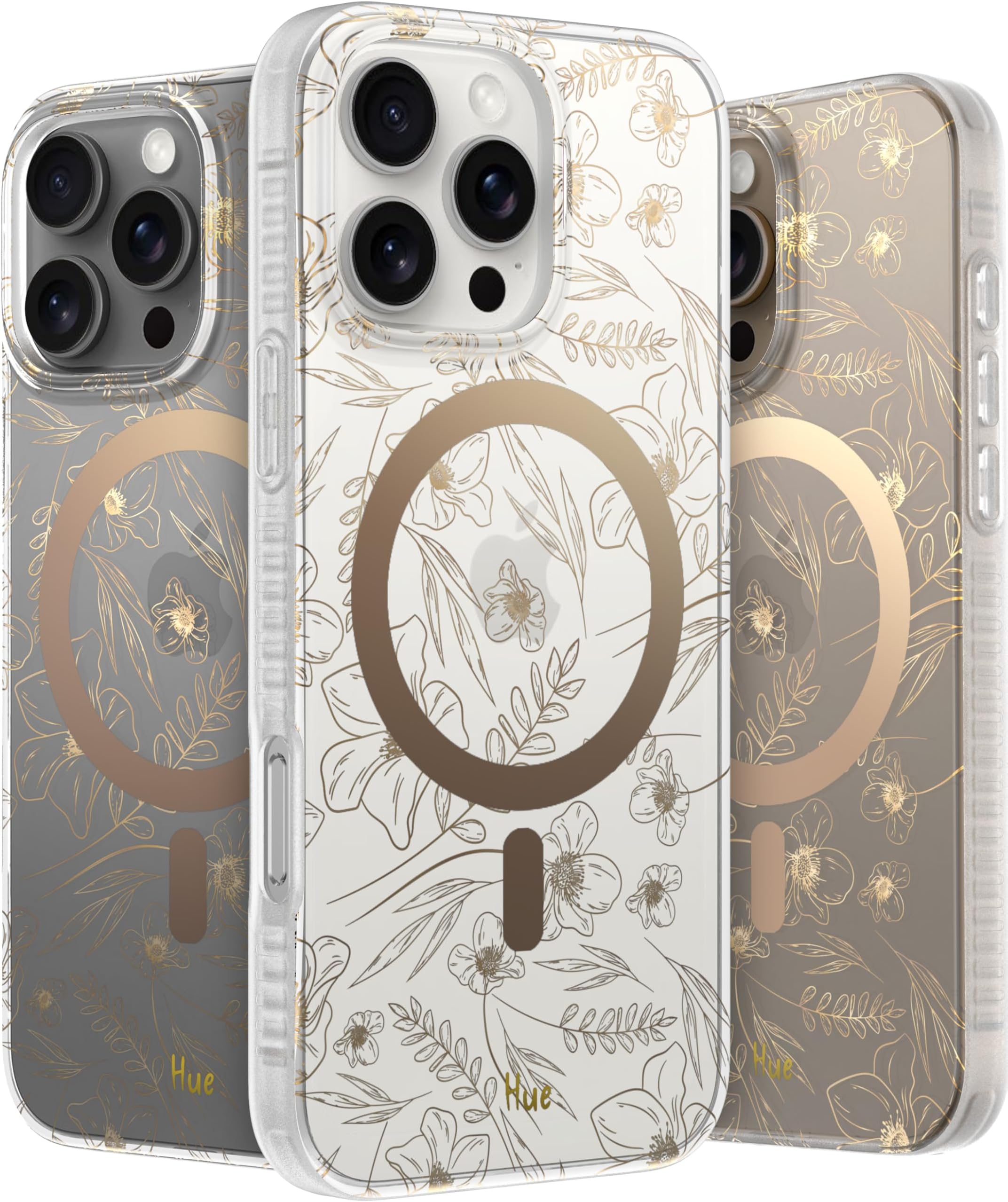 LONLI Hue - iPhone 16 Pro Max Magnetic Case [Compatible with Magsafe] - Gold Floral Phone Case - [360° Shock-Absorbent Bumper] - Cute, Unique and Aesthetic Phone Cover for iPhone 16 Pro Max