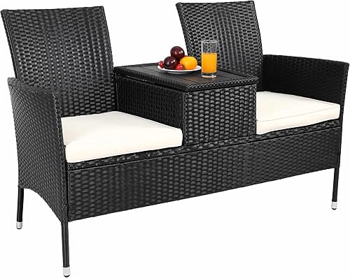 ® Banc de Jardin en polyrotin Noir Max. 320kg avec Coussi Casaria