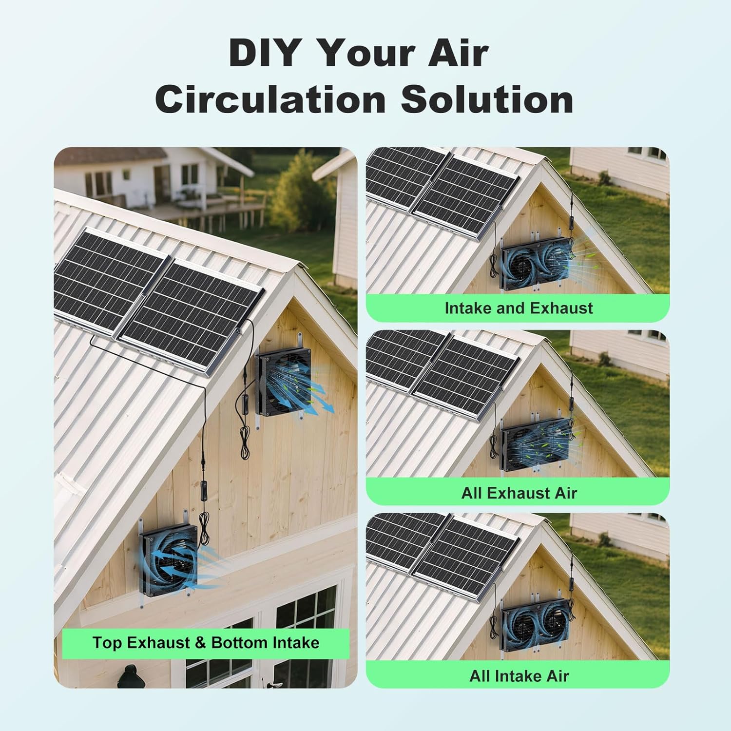 7.1" Solar Greenhouse Fan 2 Pack, 25W x 2 Large Solar Powered Intake and Exhaust Fan Outdoor Waterproof, 16.5 ft Cord, Strong Airflow for Chicken Coop Shed Cabin Circulation and Ventilation