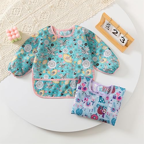 Miniatura 9 de Paquete de 3 baberos de manga larga, bata de bebé para comer de 6 a 30 meses, baberos reutilizables para bebés y niños pequeños