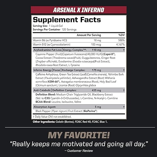 Miniatura 5 de PMD Sports Arsenal X Inferno - Quemador de grasa termogénico de gel líquido de acción rápida (120 geles líquidos) BCAA deportivo para recuperación y