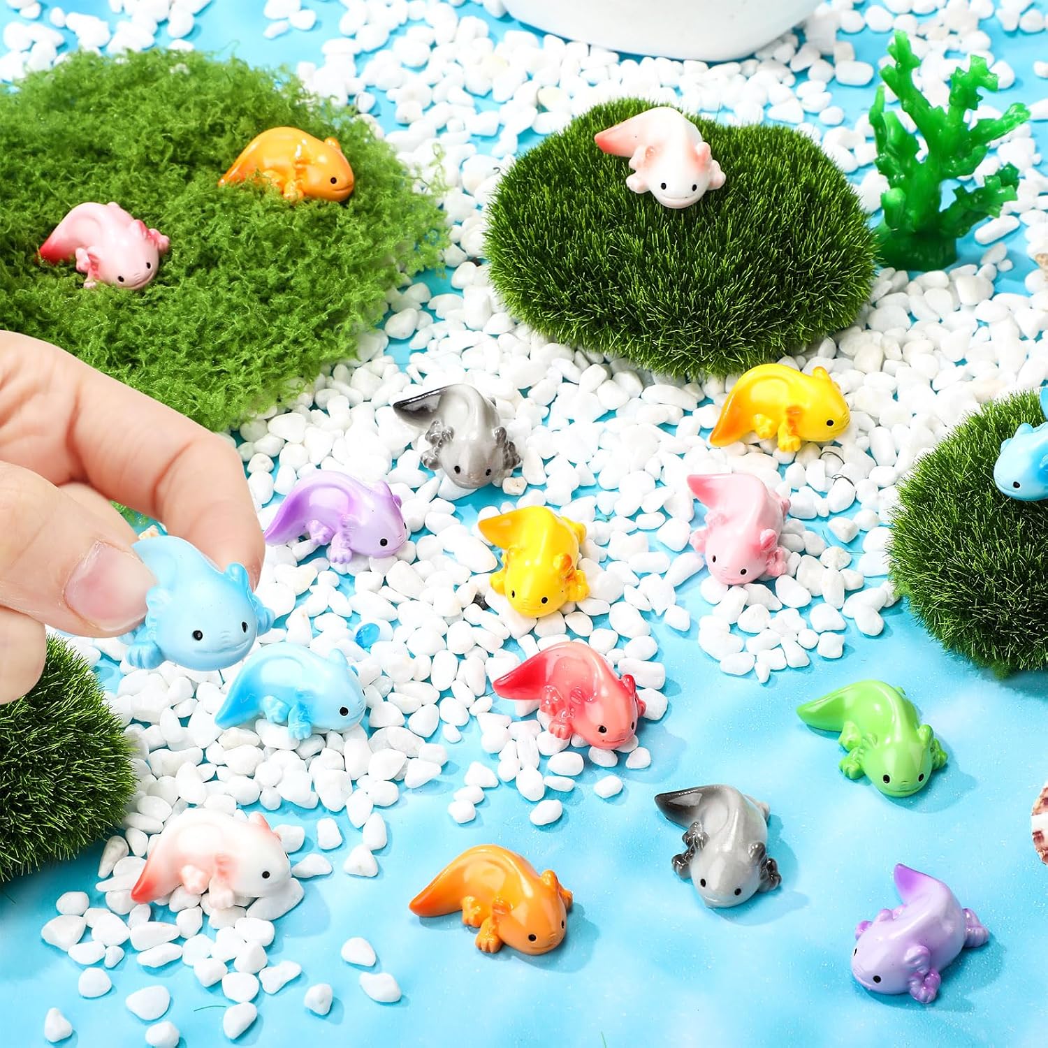 Colingmill 36 Pcs Mini Resin Axolotl Figurines Cute Animal Figures Assorted Colors Charms for DIY Occasion Garden Decoration Tank Decor Fairy Garden Landscape