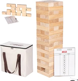 Juego de Torre/apilamiento - De Madera Dura XXL - 2 a 4 Personas - Altura máx. 160 cm - con Marcador y en una Bonita Bolsa de Transporte - Juego Profesional