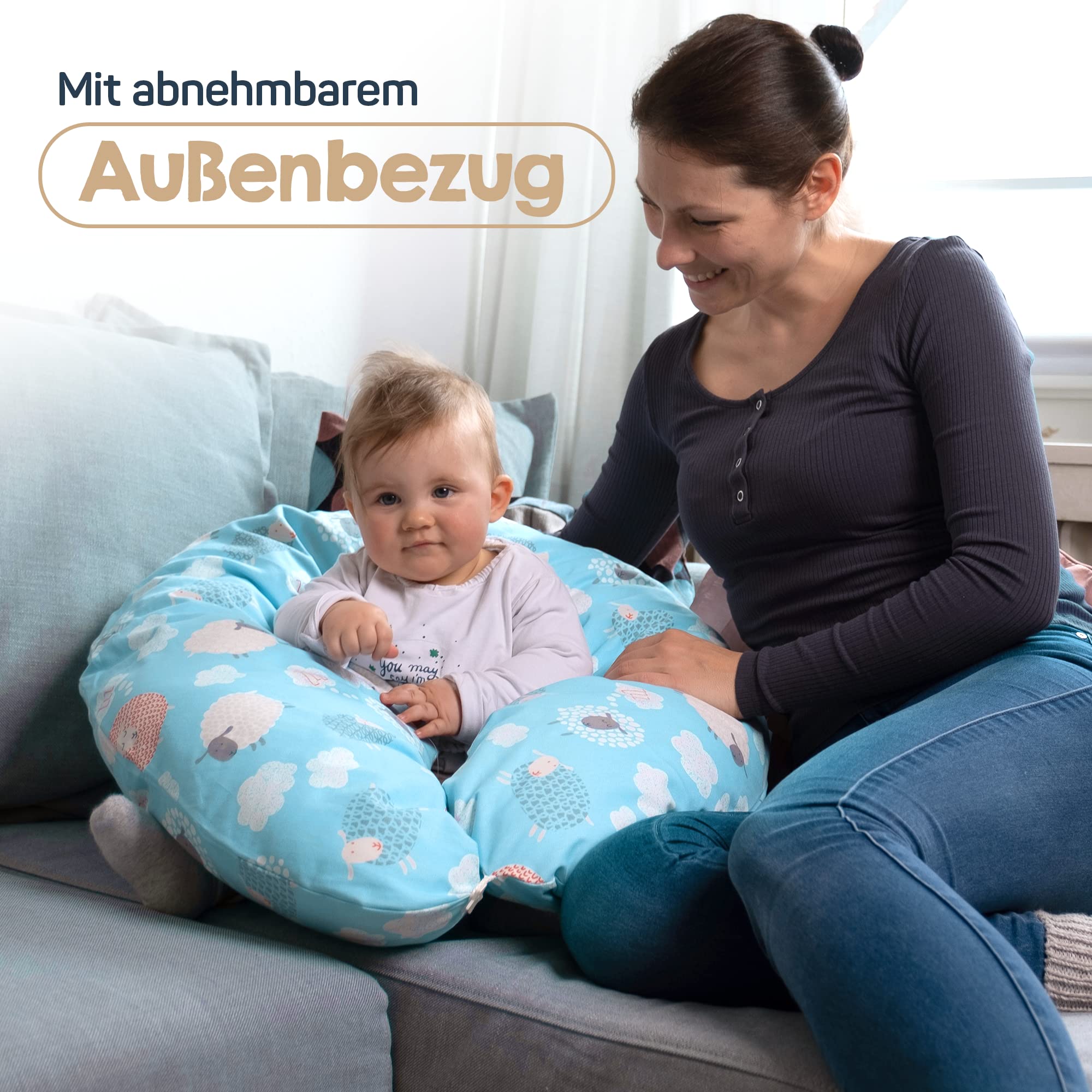 Baby's Stillkissen XXL - 190cm Schwangerschaftskissen mit Bezug - Geprüftes Schwangerschaft Kissen für Baby & Erwachsene - Kuscheliges Stillkissen Seitenschläferkissen & Lagerungskissen Erwachsene