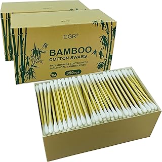1050pcs CGR Organic cotton Swabs, 100% Cotton Double-Tipped, Bamboo Sticks(compostable), Travel Pack(3 Pack of 350 Swabs Total)