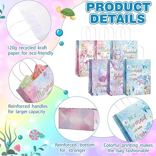 Miniatura 9 de Outus 24 bolsas de regalo de fiesta de animales marinos, papel de regalo con asa colorido tema oceánico submarino, golosinas, recuerdos de fiesta