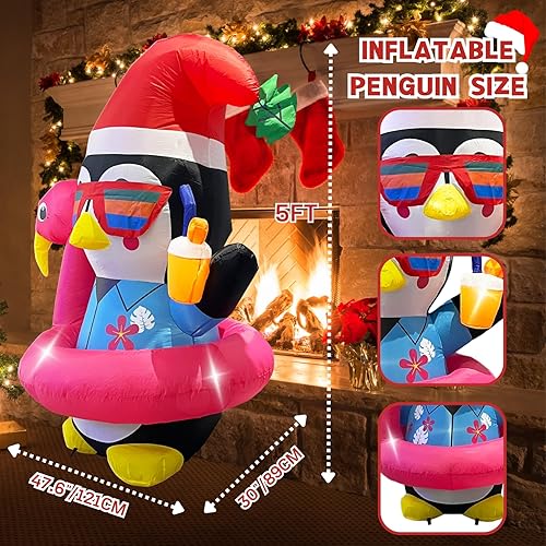 Miniatura 8 de Kofero Inflables de Navidad para exteriores, 6 pies, oso polar hawaiano, bonita decoración de Navidad con iluminación LED, decoración inflable de