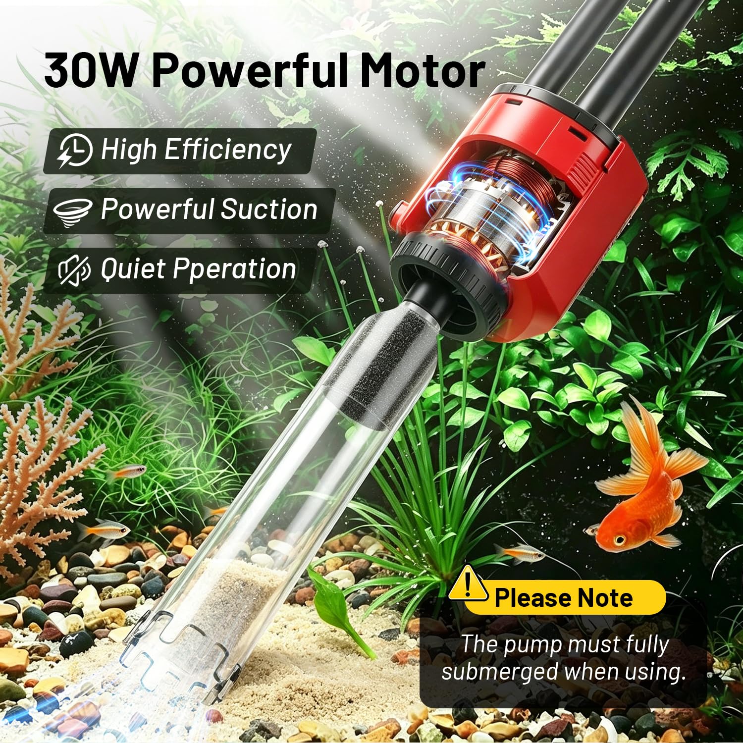 Mulmsauger Aquarium Elektrisch 30W - Multifunktionaler Aquarium Sauger Bodengrund Reinigen für Kies und Sand mit Wasserwechsel - Reinigungsset Zubehör zur Filterung Wasserzirkulation