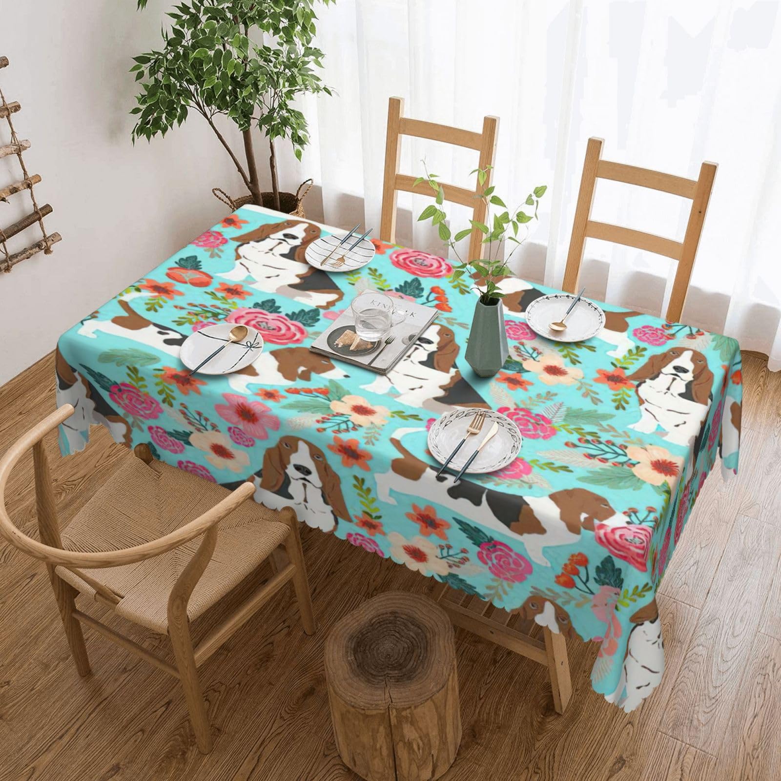 Nappe rectangulaire Basset Hound pour des repas de fêtes et vacances en famille