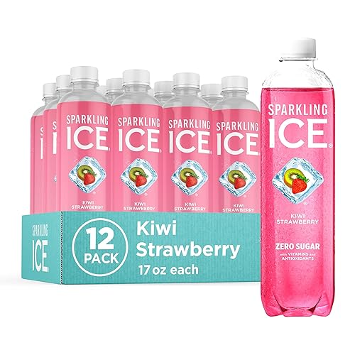 Sparkling Ice, Kiwi Fresa. Agua con gas, con antioxidantes y vitaminas, cero azúcar. Botellas de 17 oz (Paquete de 12).