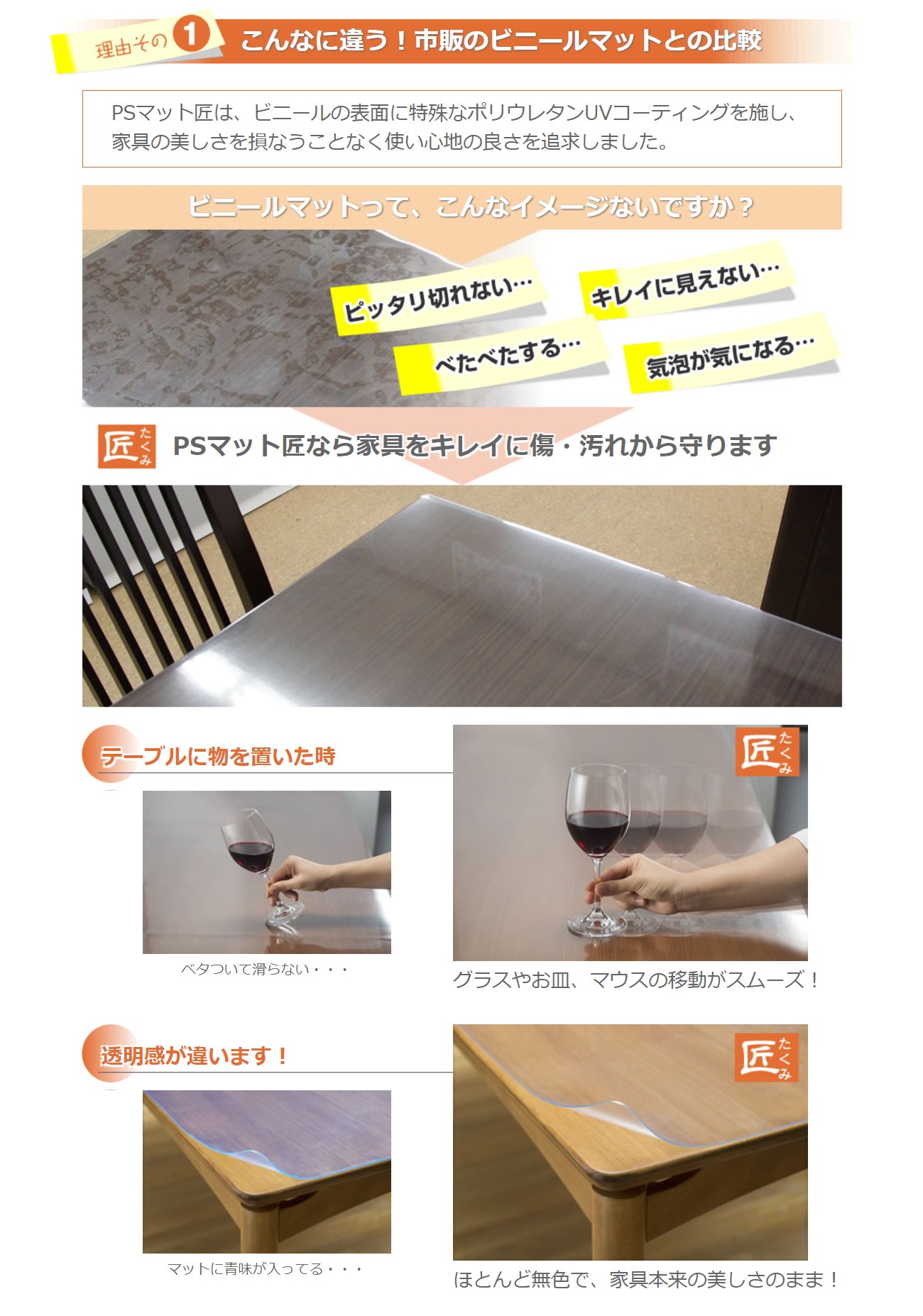 Amazon｜両面非転写 サイズオーダー テーブルマット 透明 PSマット匠 