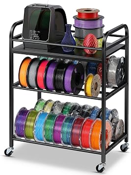 3D Printer Filament Storage Rack   3 Tier Rolling Filament Cart with Wheels, Metal Spool Organiser Stand for PLA PETG ABS TPU, 3D Printing Accessories Storage Trolley