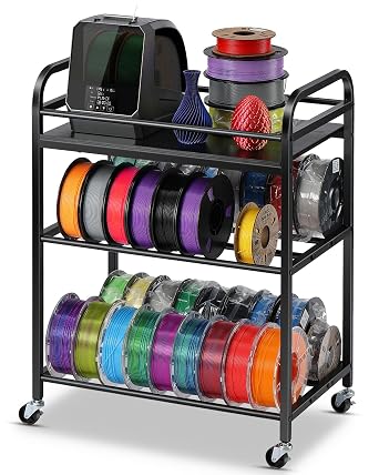3D Printer Filament Storage Rack   3 Tier Rolling Filament Cart with Wheels, Metal Spool Organiser Stand for PLA PETG ABS TPU, 3D Printing Accessories Storage Trolley