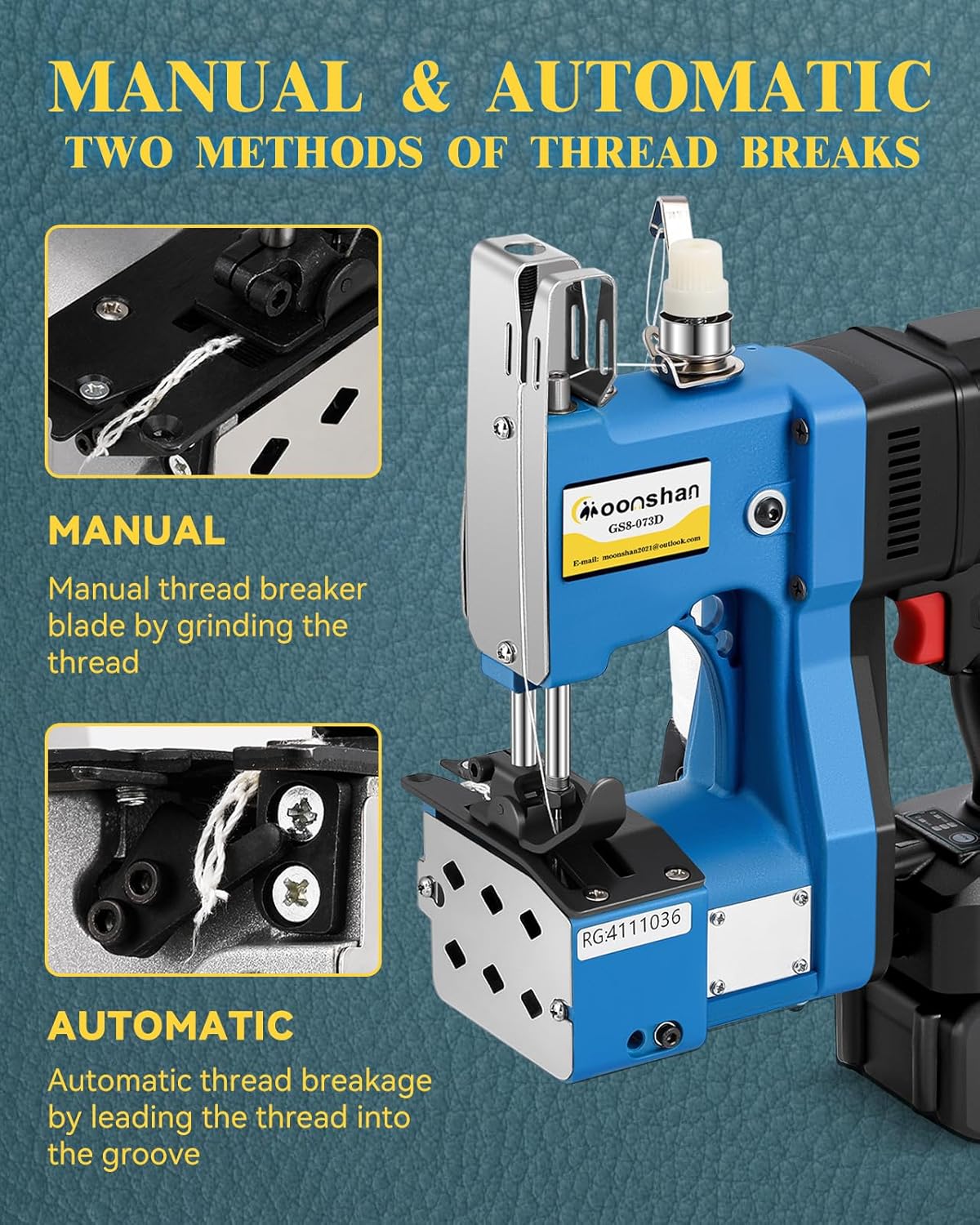 Cordless Bag Closer Machine, Adjustable Speed Industrial Bag Closing Machine Bag Sewing Machine Automatic Thread Cutting Machine for Packing Woven Bags Non-woven Fabrics Leather GS8-073D