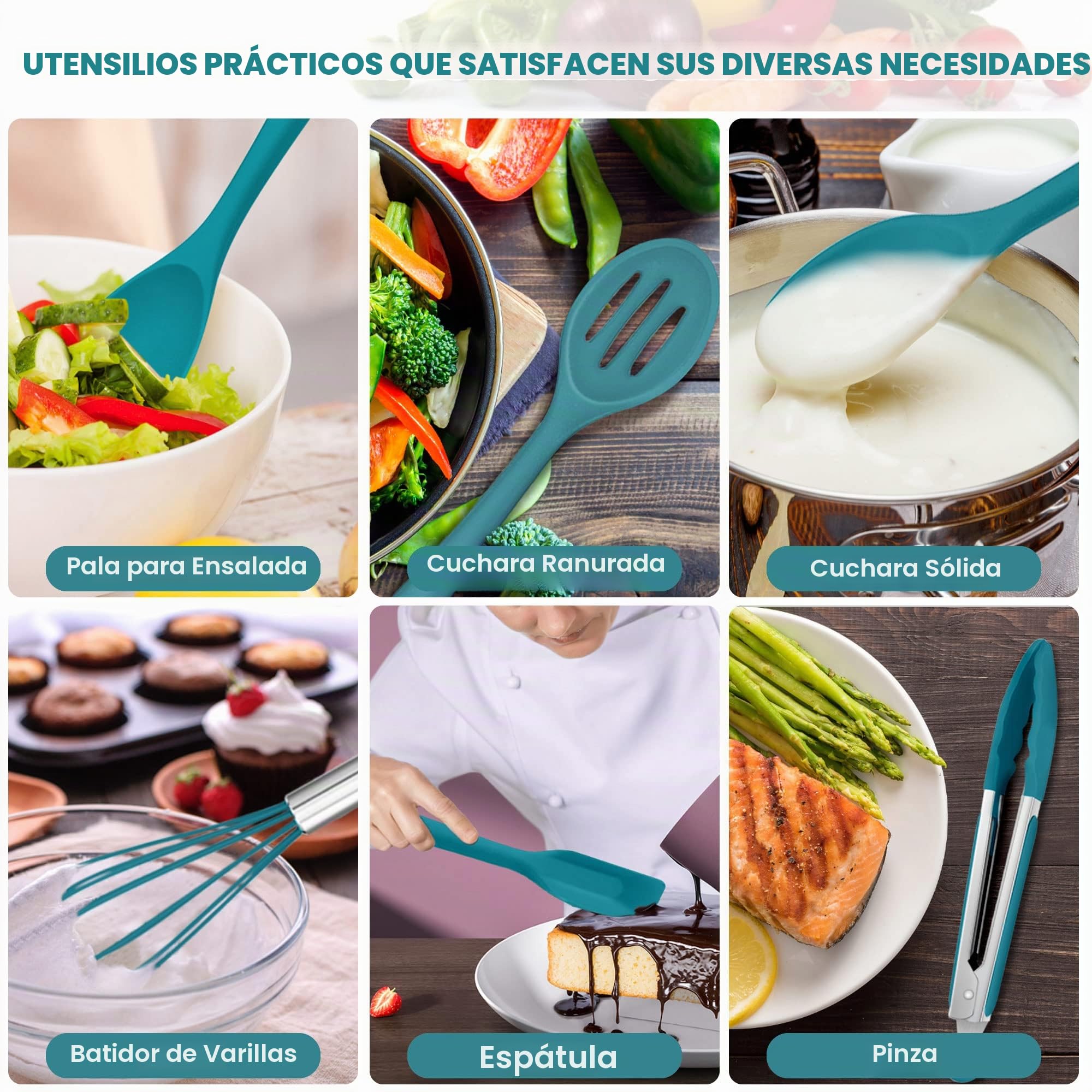 Herogo Juego de utensilios de cocina, utensilios de cocina de silicona de 22 piezas con soporte, herramientas de cocina, resistente al calor y antiarañazos, apto para lavavajillas (azul)