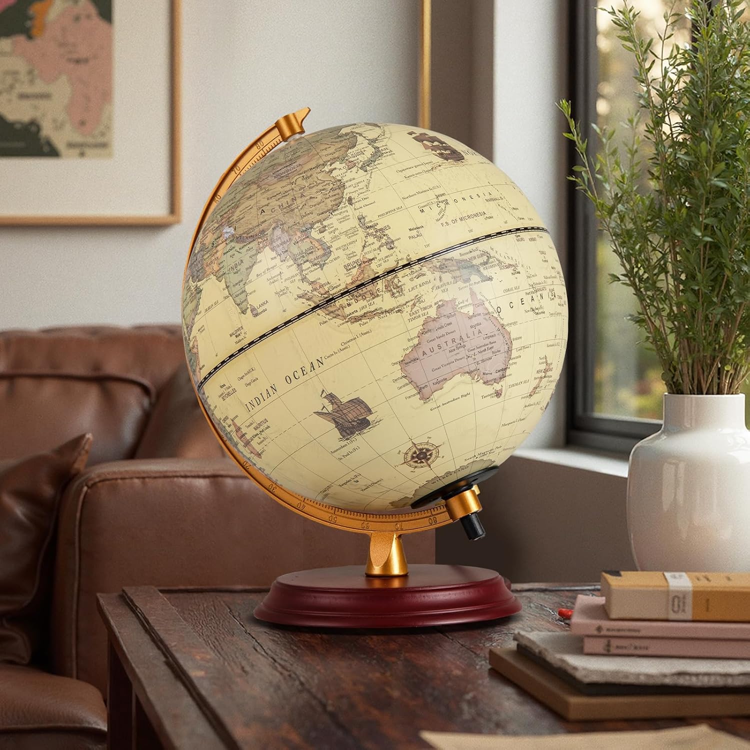 Goplus 8 Inch Illuminated World Globe, Night Light up Globe Lamp with Wooden Stand and HD Map for Adults Home Office, Desktop Decoration (Bronze)