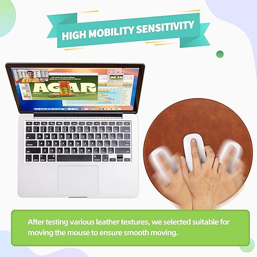 Miniatura 4 de Tapete para mouse de cuero sintético con borde cosido y base de microfibra con antideslizante a prueba de agua Tapete para mouse para computadora,