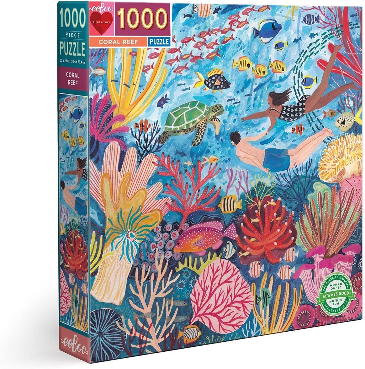 eeBoo 1000 Piece Puzzle - Coral Reef Jigsaw Puzzle for Adults, Square 23" x 23" Made with Recycled Board & Vegetable-Based Ink