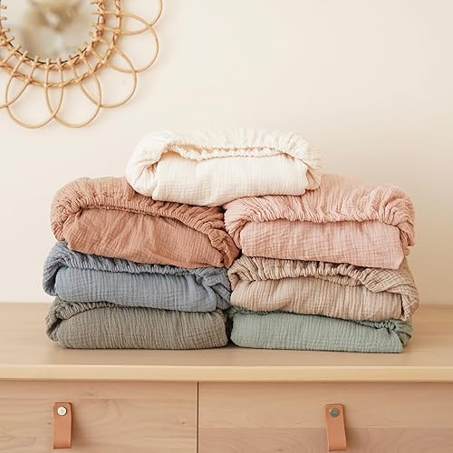 Miniatura 6 de Konssy Sábanas de muselina para cuna para niña, sábanas de algodón suave y transpirable para colchón de cuna estándar, 52 x 28 pulgadas (floral)