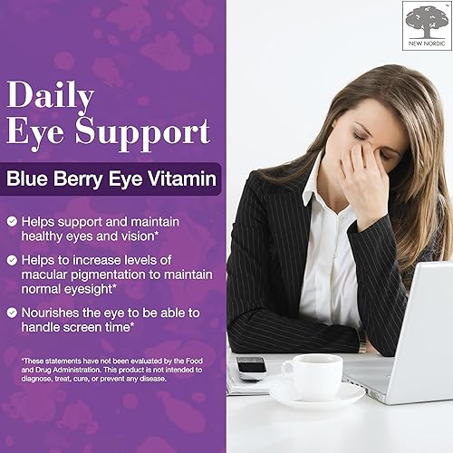 Miniatura 2 de NEW NORDIC Blue Berry Eye Suplemento de vitamina luteína con zinc, soporta pigmentación macular, función ocular y visión, 120 tabletas (paquete de 1)