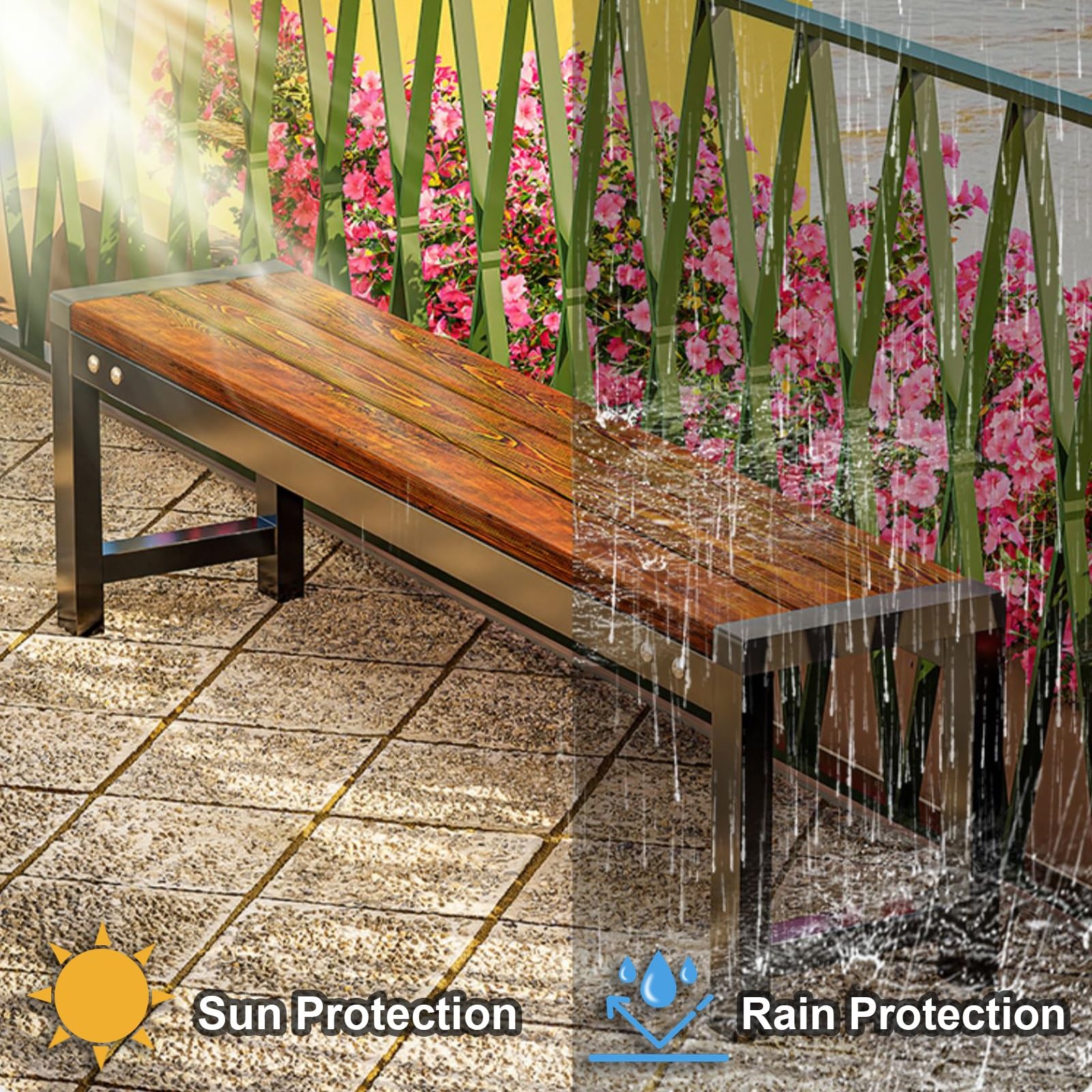 Panche da Esterno, Panchina da Giardino per Esterni Previene i Furti, Telaio in Ferro Resistente alle Intemperie, Panca da Giardino per Patio, Giardino, Balcone, Cortile(120cm/47in)