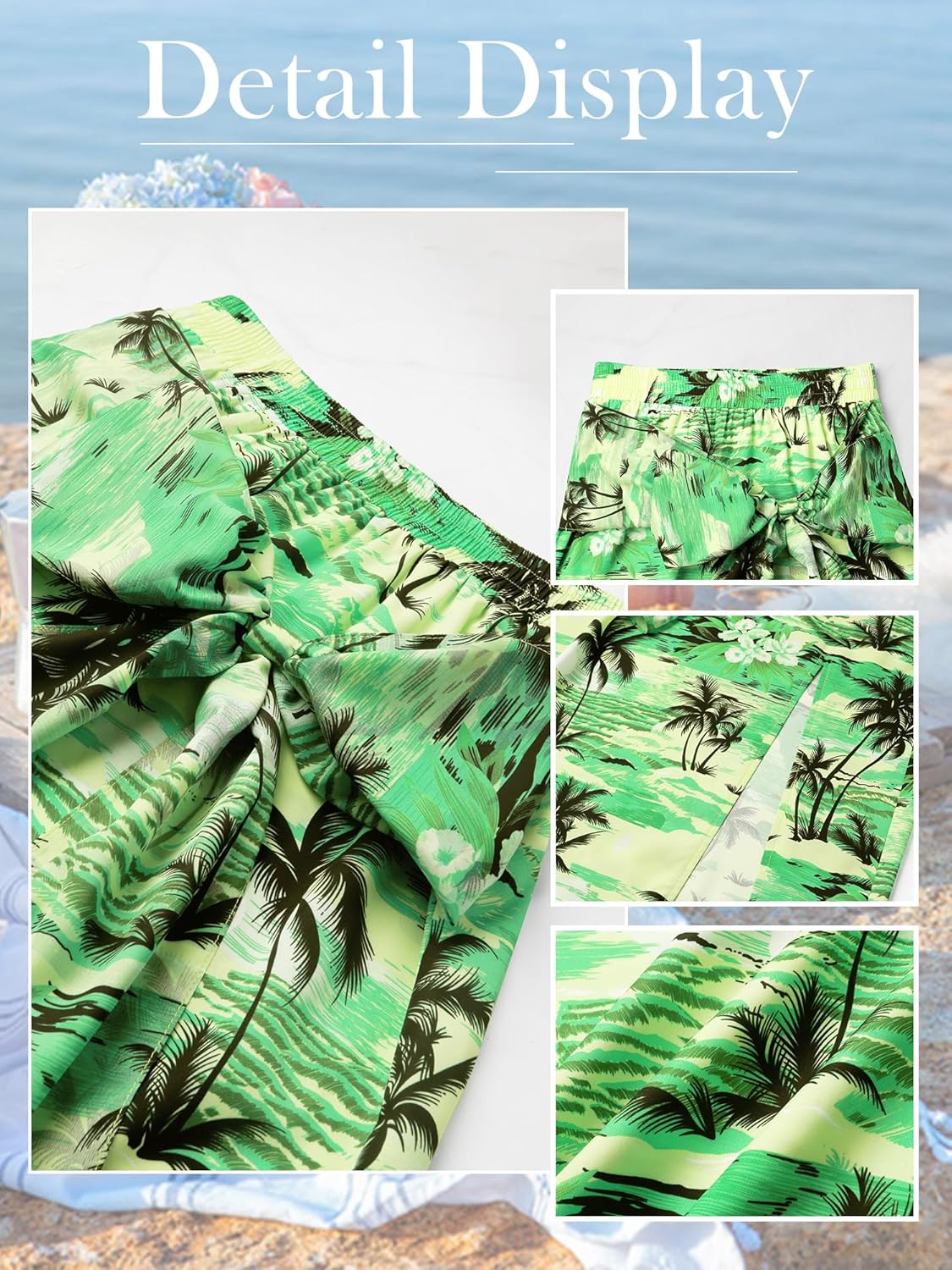 Ezcosplay Women Hawaiian Midi Skirt with Slit Tropical Floral Long Skirt Self Bow Tie Vacation Beach Split Skirts - Image 7