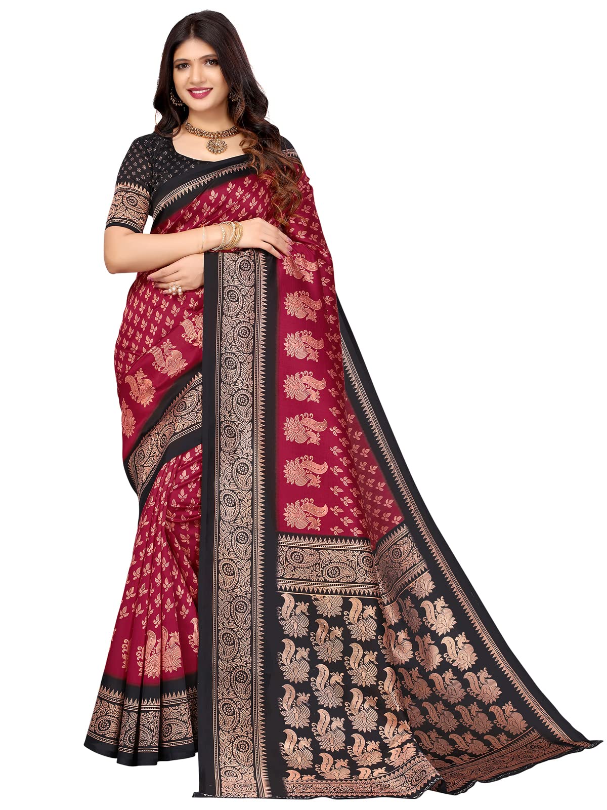 SatraniWomen's Knit Silk Blend Saree (2568S954A_Cherry Red4)