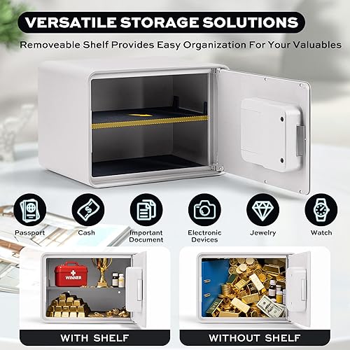 Miniatura 6 de Caja fuerte biométrica para el hogar, 0.6 pies cúbicos de apertura automática de huellas dactilares con pantalla táctil, sistema de alarma y estante