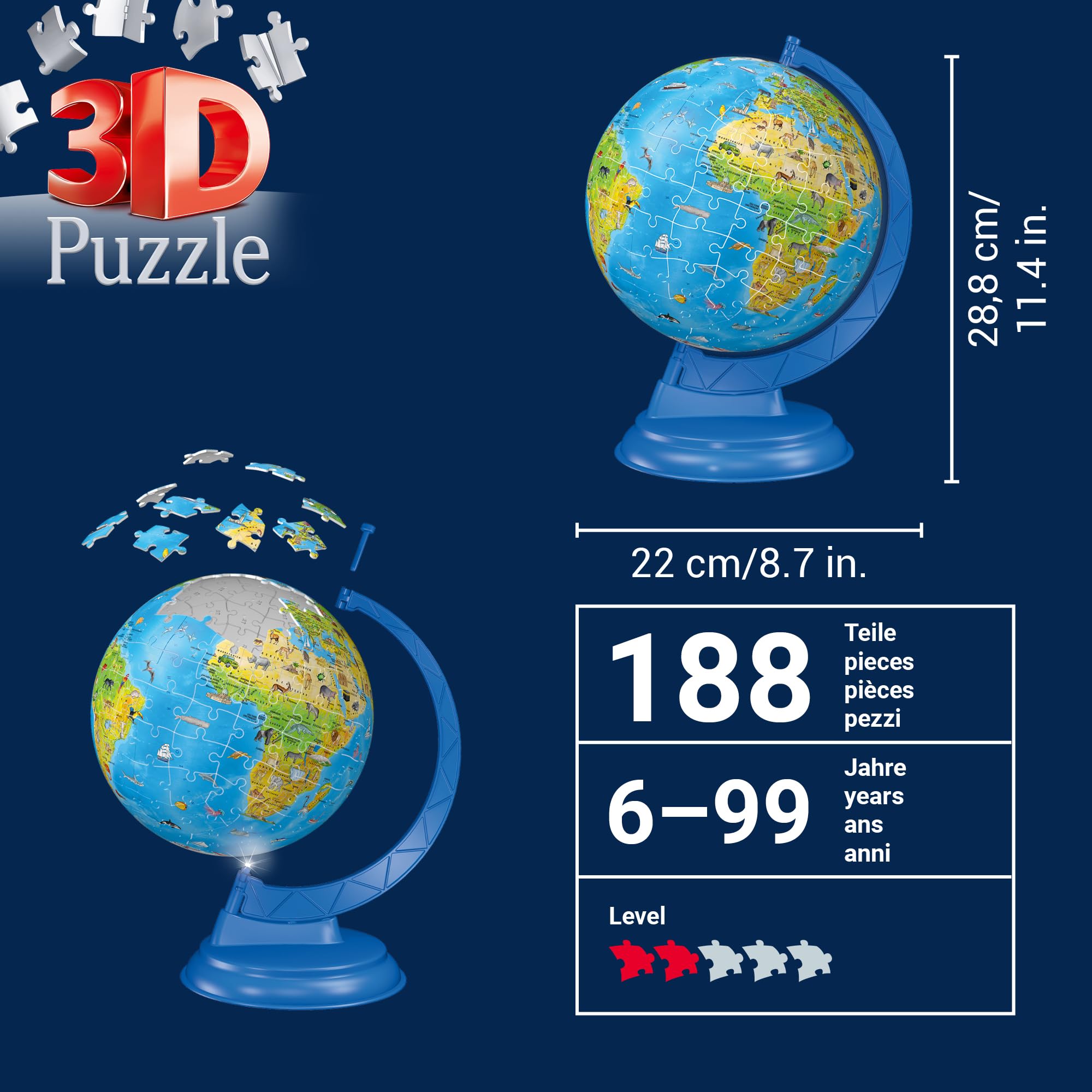 Ravensburger 3D Puzzle Kinderglobus mit Licht in Deutscher Sprache - ab 6