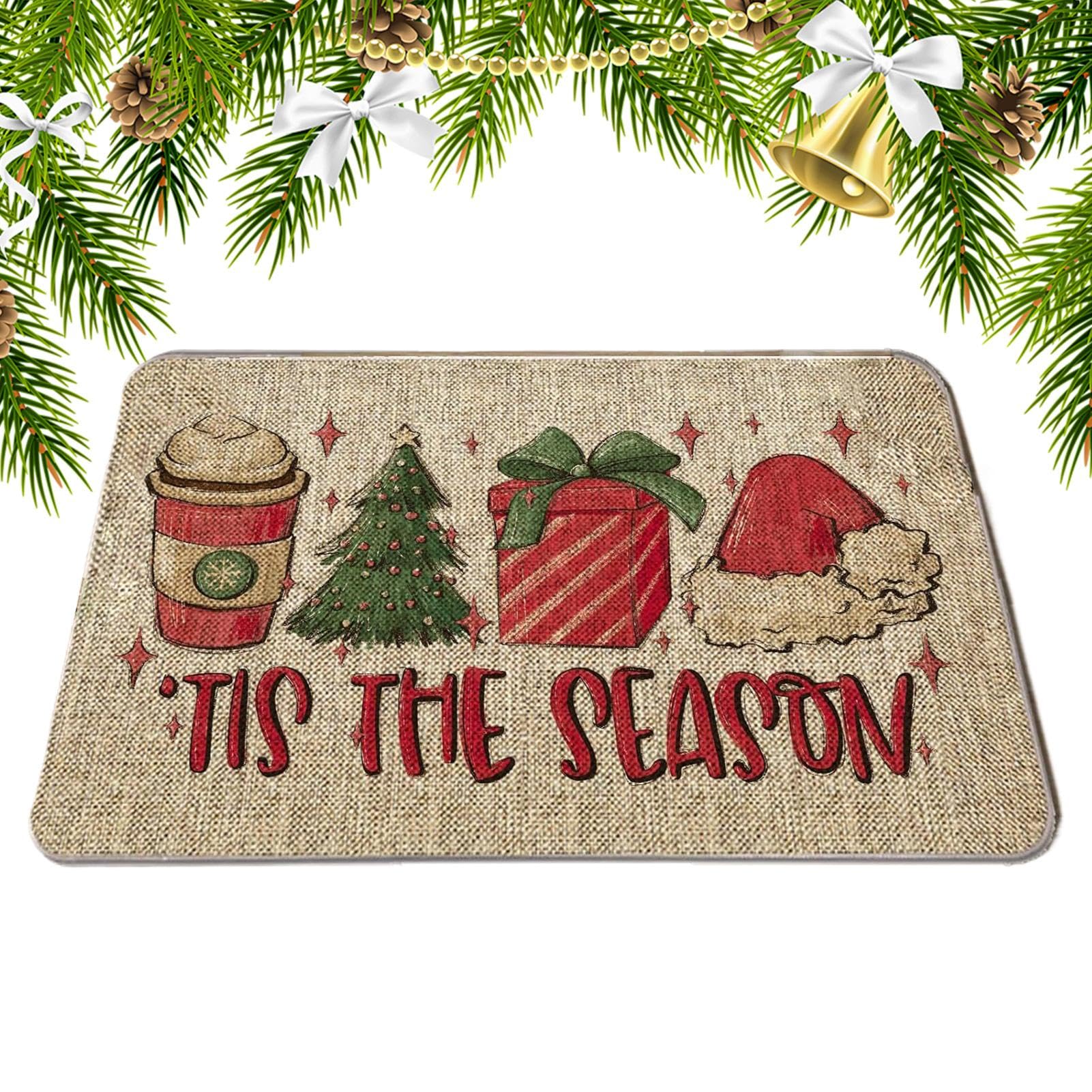 Felpudo de Navidad, felpudo de Navidad al aire libre, alfombra de Navidad antideslizante, alfombra de puerta de vacaciones, alfombra de puerta de entrada , alfombra de exterior de navidad para