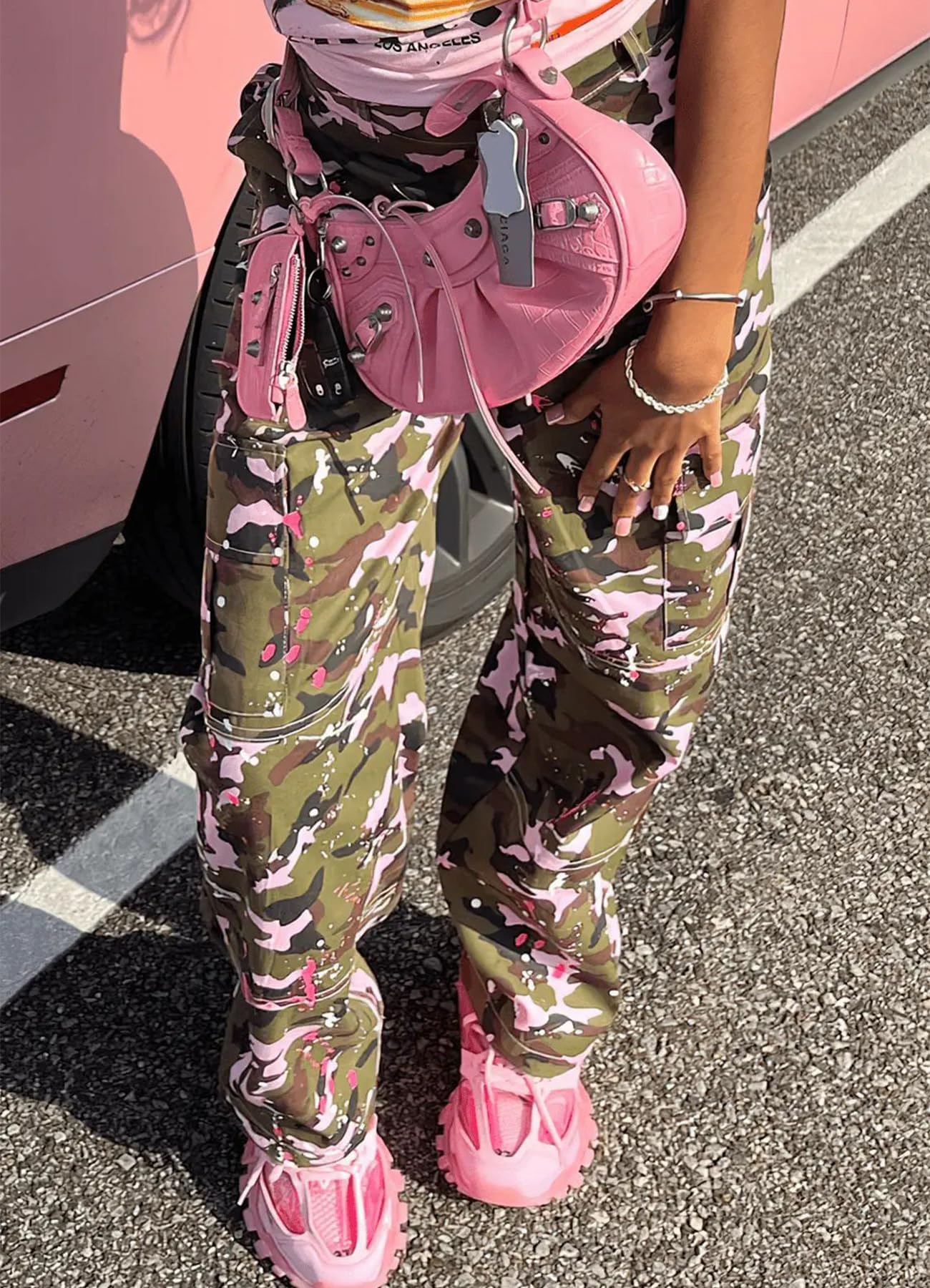 Womens Camo Cargo Pants Oversized Baggy Straight Wide Leg Camouflage Joggers Sweatpants Army Fatigue Trousers