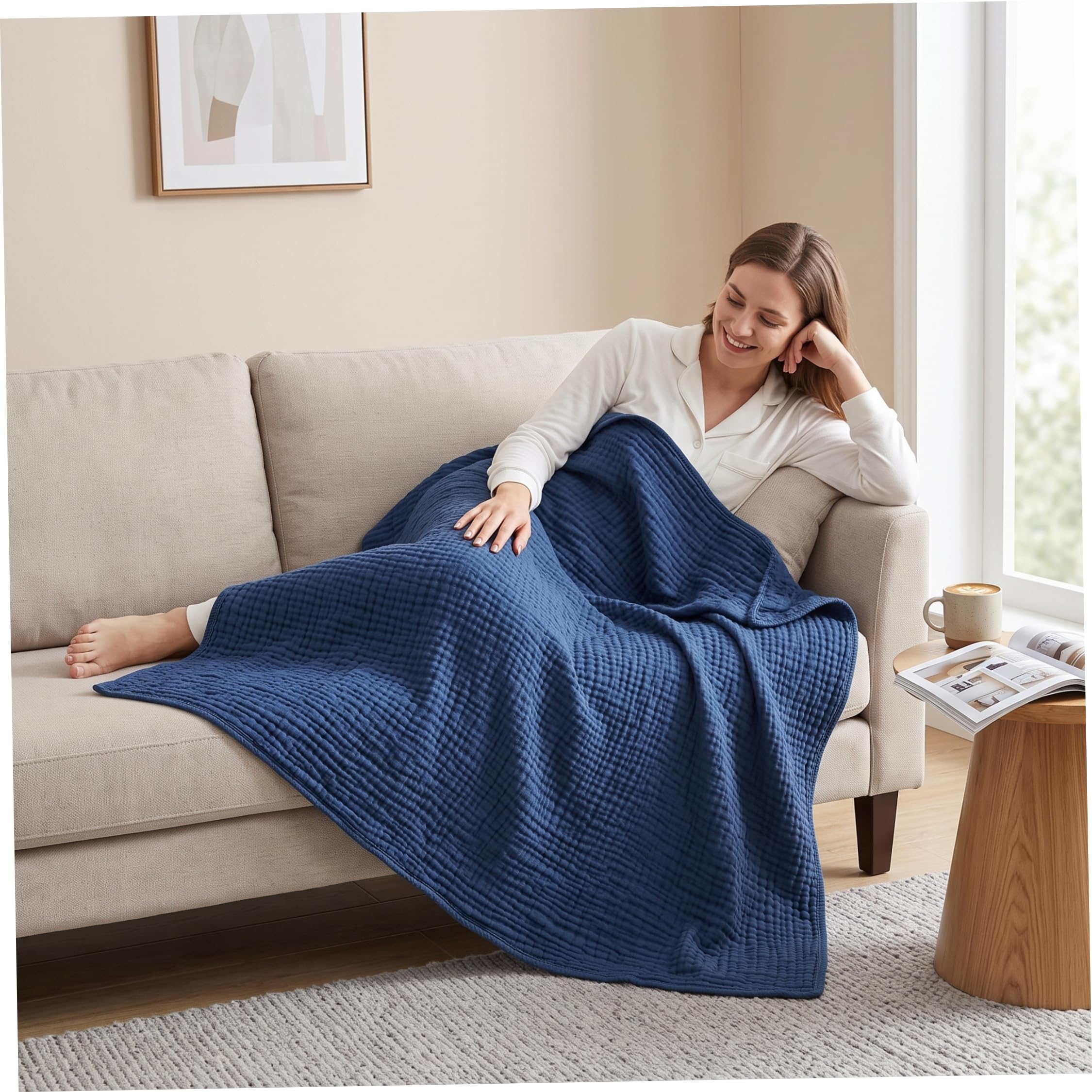 Coperta in cotone, morbida coperta in mussola, blu scuro | Cotone delicato sulla pelle, leggero per chi ha il caldo, garza ultra morbida e traspirante