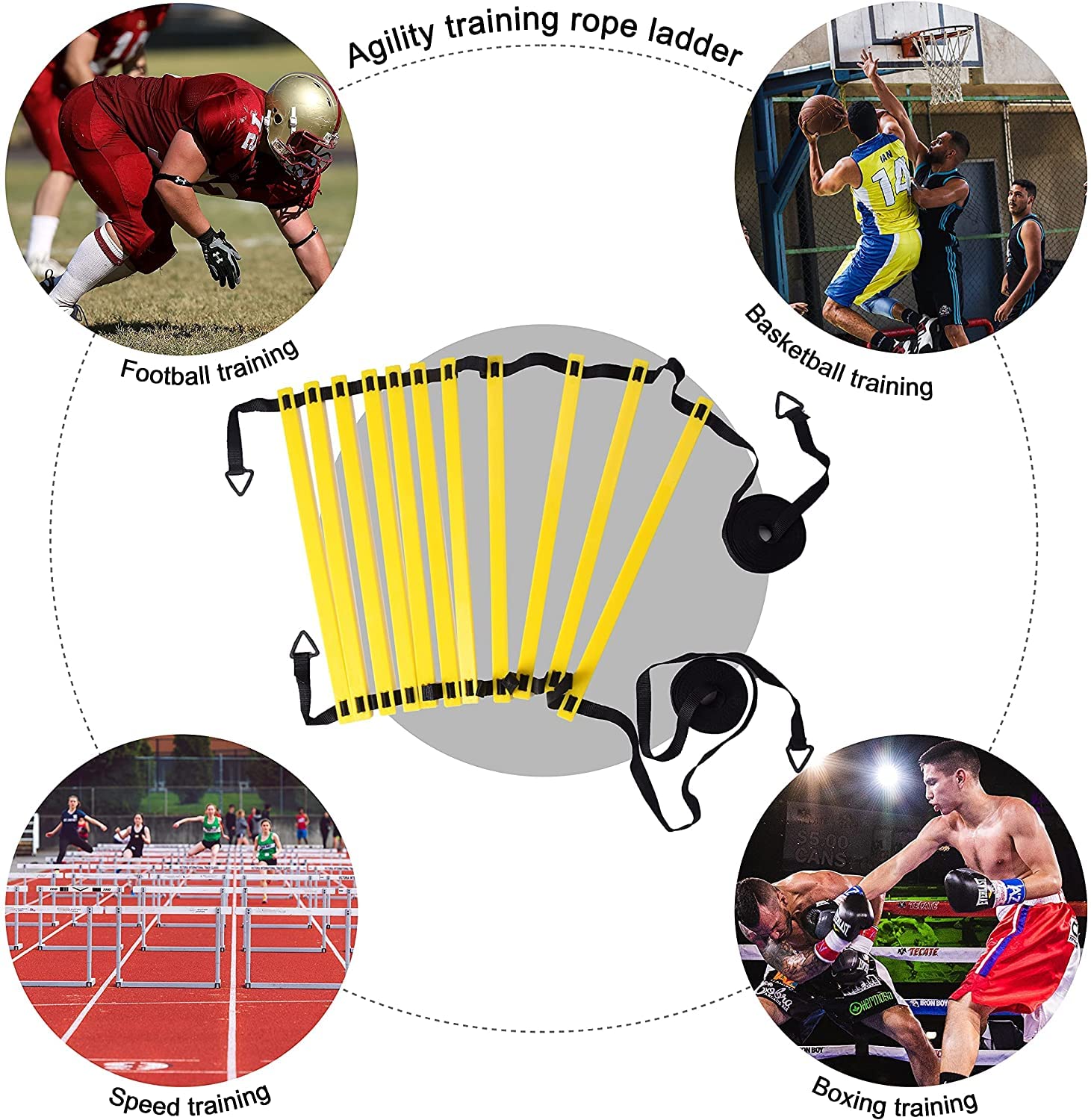 Agility Ladder - Escalera de entrenamiento de fútbol (6 M-12 peldaños, escalera de plástico pesada, 10 conos y 4 estacas, utilizada para entrenamiento de fútbol, tenis y boxeo)